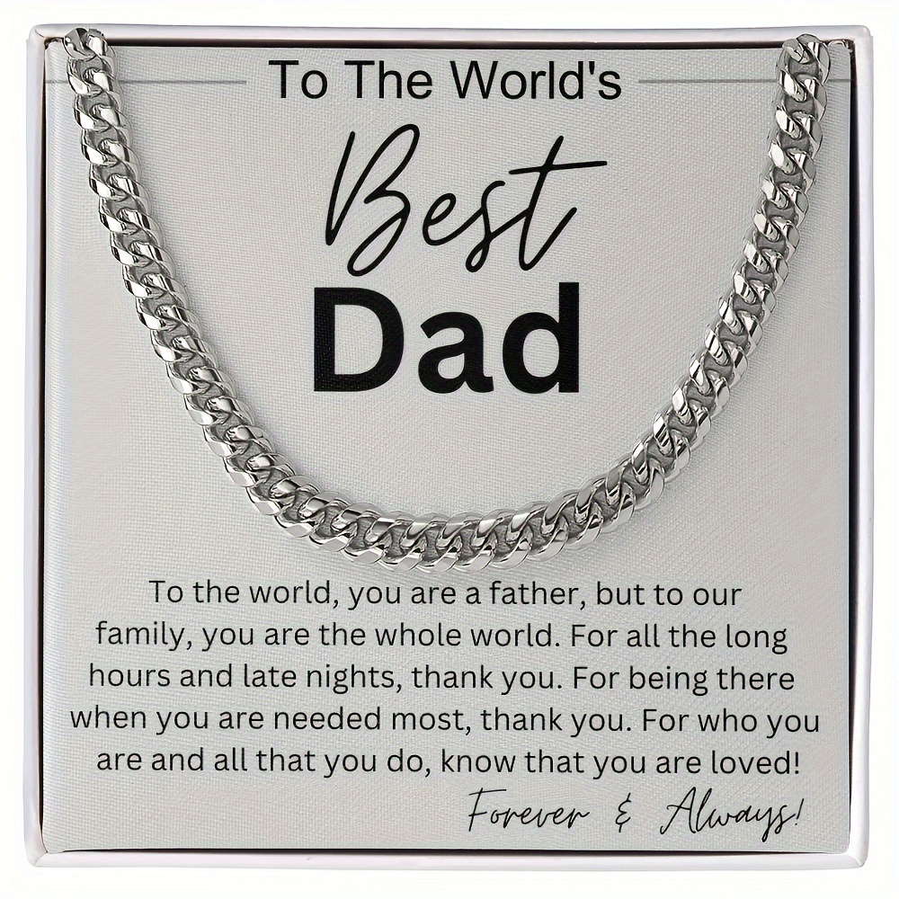 

Handcrafted Sterling Silvery Cuban Link Necklace - Vintage-inspired Stainless Steel With Inspirational Quote, Perfect Father's Day Gift For Dad