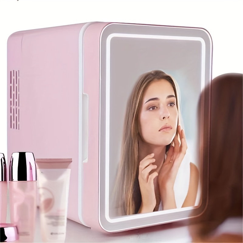 Easy-Take Skincare Fridge - Mini Fridge with Dimmable LED Mirror (4 Liter/6  Can), Cooler and Warmer, for Refrigerating Makeup, Skincare and Food, Mini