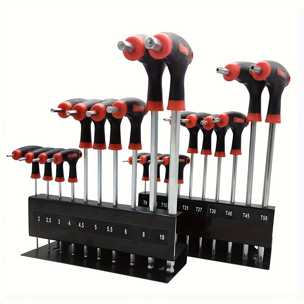 

10pcs Torx Ball And Star End Hex Key Set, T-handle, Chrome Vanadium Steel, Rust Resistant, Durable, Corrosion Protection - Universal Metric Hex Wrench Tool Kit For Automotive Repair