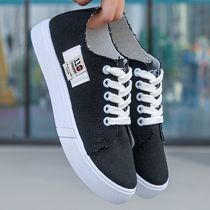 

Women's Solid Color Casual Sneakers, Lace Up Lightweight Soft Sole Walking Skate Shoes, Low-top Canvas Shoes