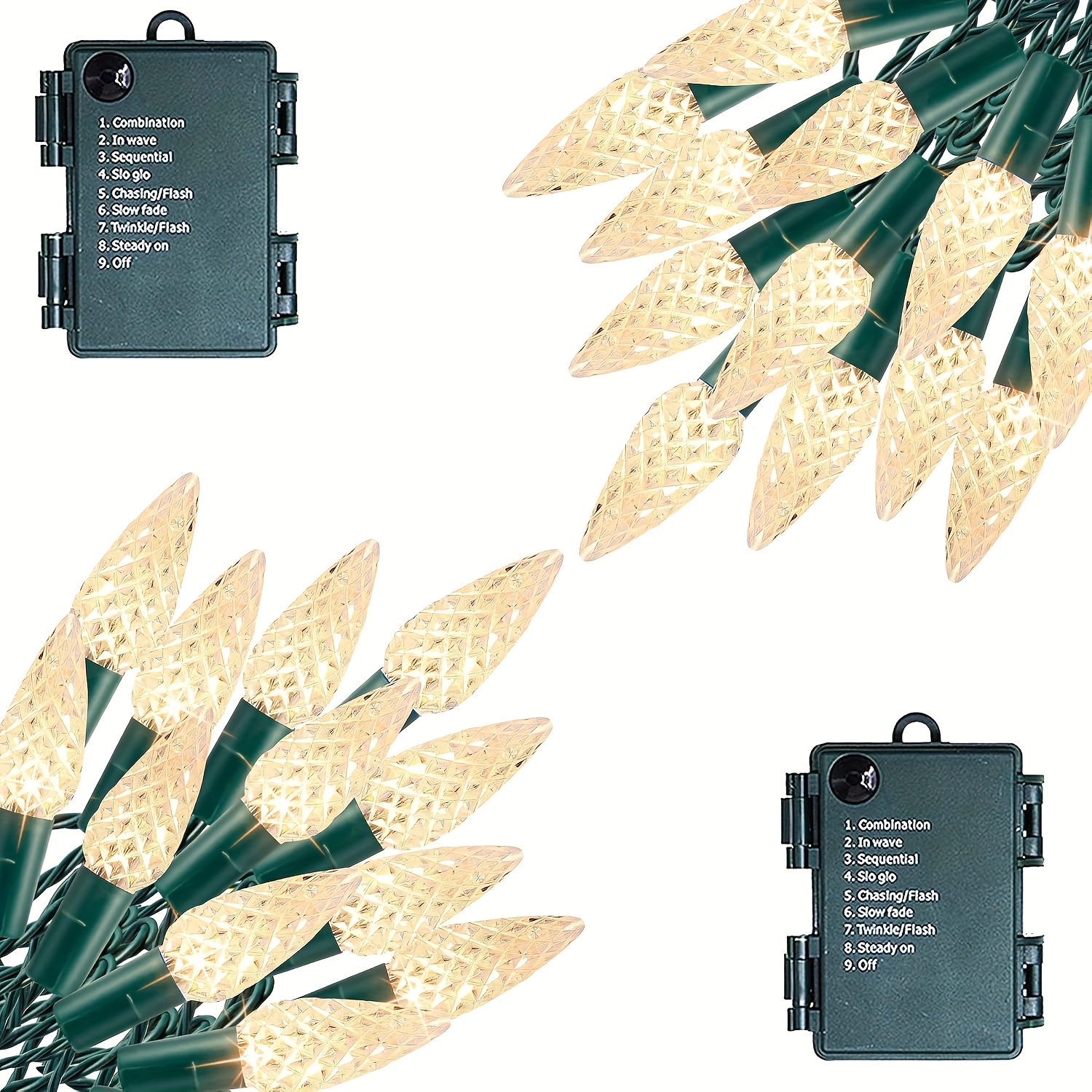 TEMU Battery Operated String Lights - 18ft 50pcs Led C6 String Lights Christmas Lights Battery Operated String Lights, And Durable, Warm/, For Indoor