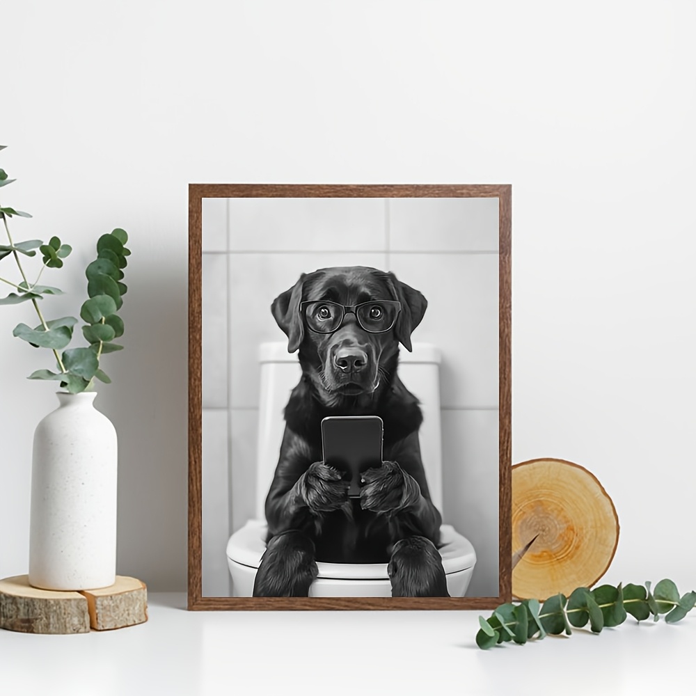 

Room Decor 1pc, Dog With Glasses , 12x16 Inches, Humorous Bathroom Decor, Stylish Animal Poster, Unique Gift For Pet Lovers