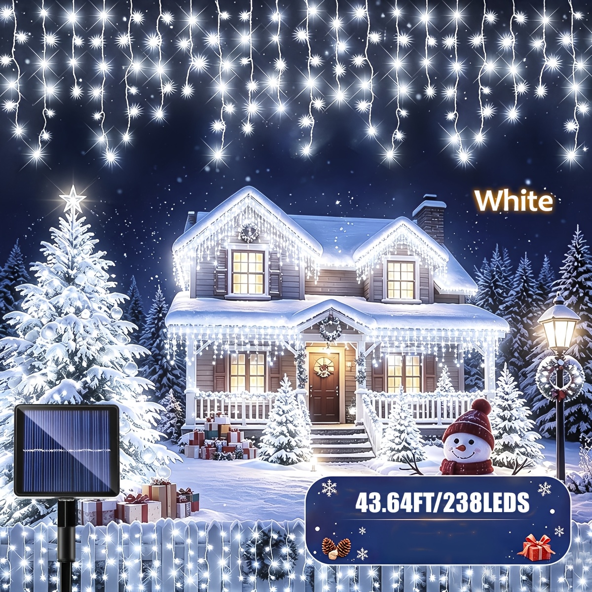TEMU Luces solares de carámbanos para exterior - Guirnaldas de luces para exterior, luces de cortina con 8 modos, adecuadas para Navidad, Halloween,