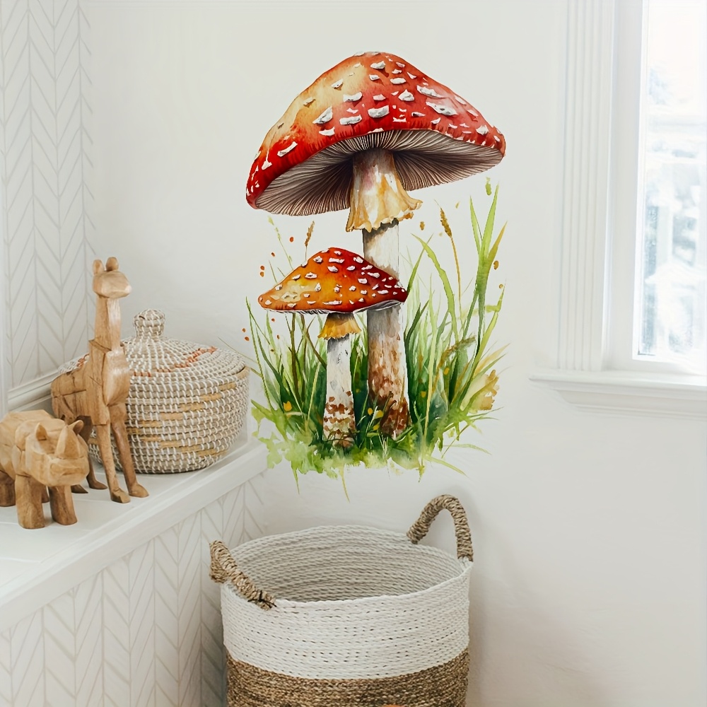 Image of Self-adhesive Mushroom Wall Decal Sticker For Home, Bedroom, Kitchen, Bathroom Decoration, Waterproof And Removable, Refrigerator And Cabinet Sticker, 40*60cm/15.7*23.6inch
