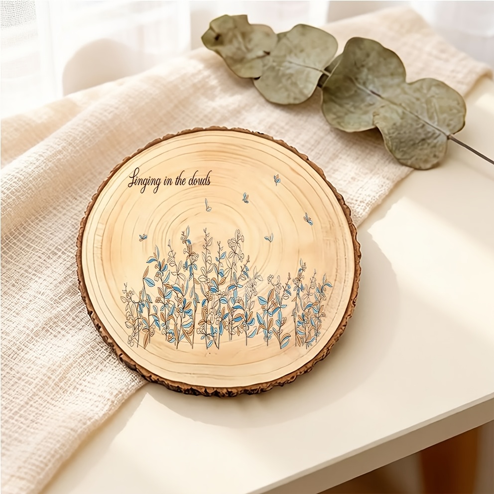 TEMU Wooden Tree Ring With Floral Pattern And Text Coaster For Home Decor And Diy Craft Holiday Gift