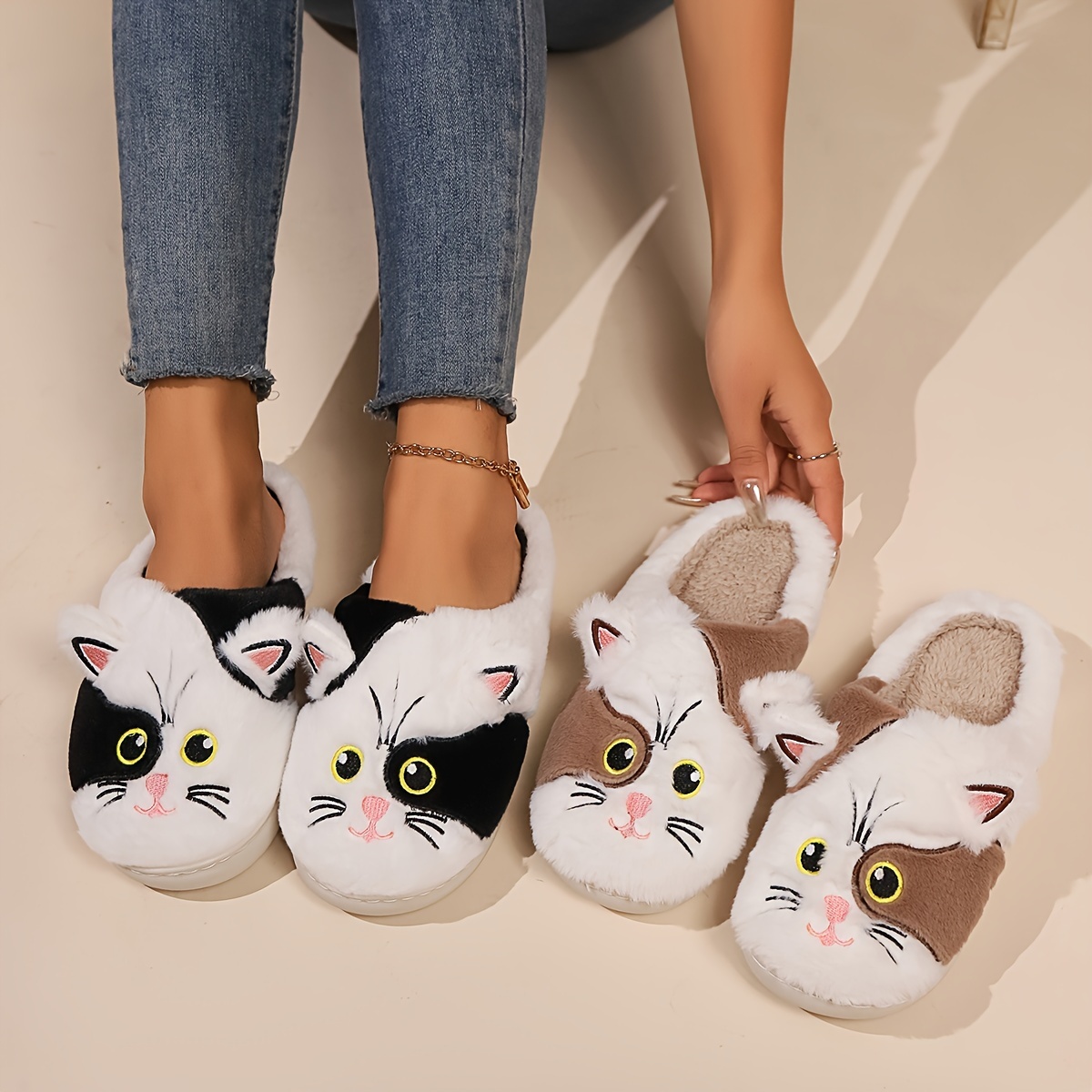 Kawaii Cartoon Home Fluffy Warm Slippers, Soft Sole Platform Plush ...