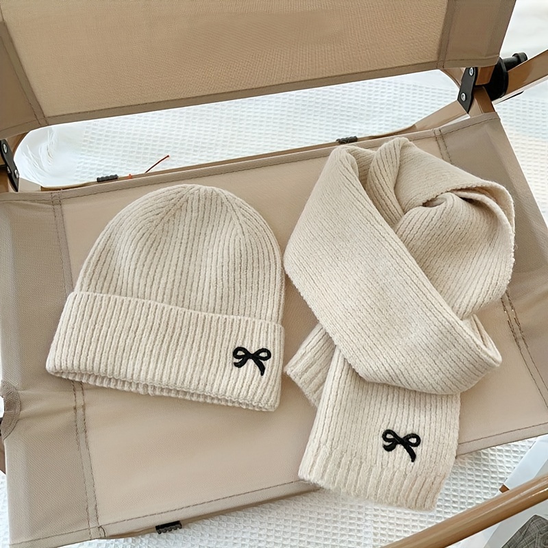 

Knit & Hat Set For - Embroidered Bow, Fit, - For Fall/