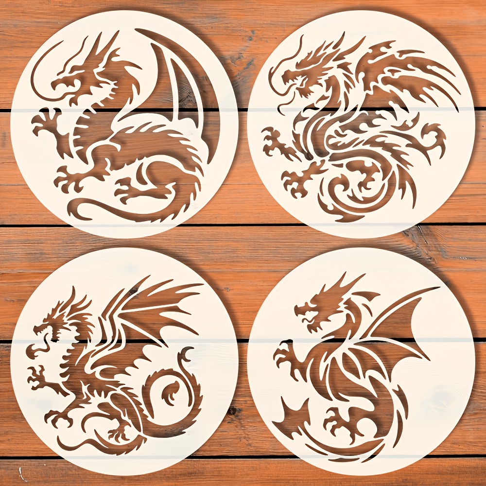 TEMU Cet ensemble de 4 pièces présente des de dragons occidentaux, mesurant 6,04 X 6,04 pouces (15,35 X 15,35 cm), comprenant 4 styles de gabarits de