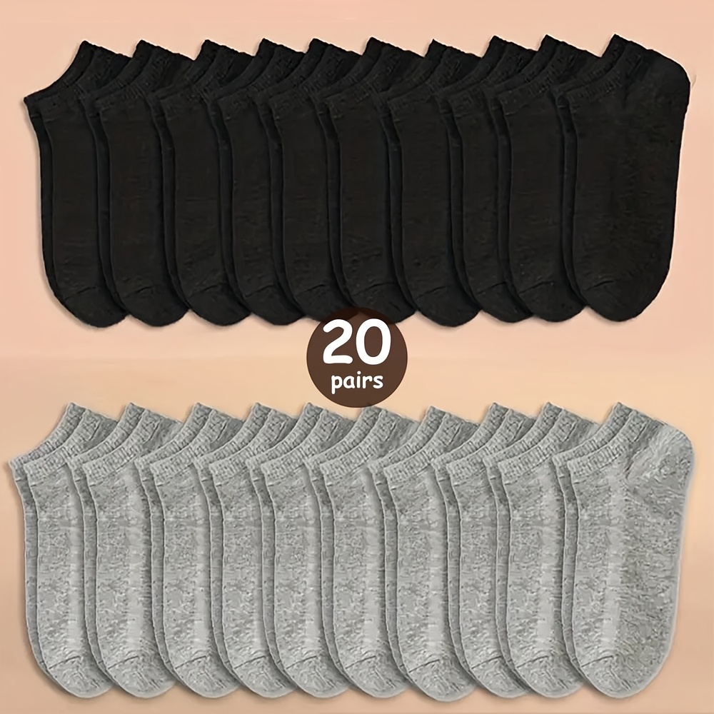 TEMU Paquete de 20/40 de calcetines tobilleros de color liso - Calcetines cortos unisex suaves y transpirables para - Ropa casual, para exteriores,