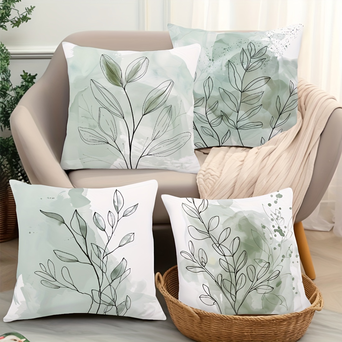 

4pcs Summer Pillow Cover Cushion Cover Suitable For Sofa Bed Car Living Room Home Decoration Room Decoration Without Pillow
