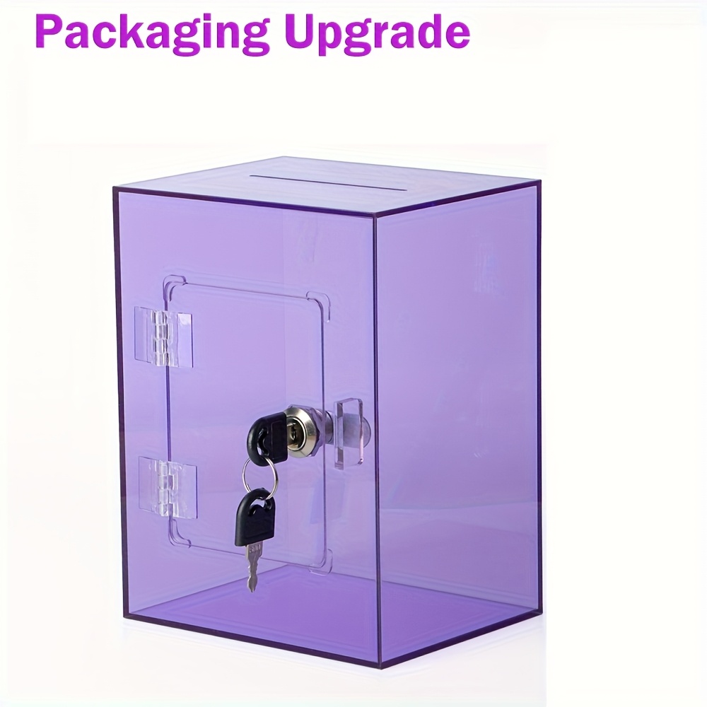 Transparent Purple Acrylic Money Bank For Adults, Large And Sturdy Money Jar For Cash Coin With Key Change Jar, Box