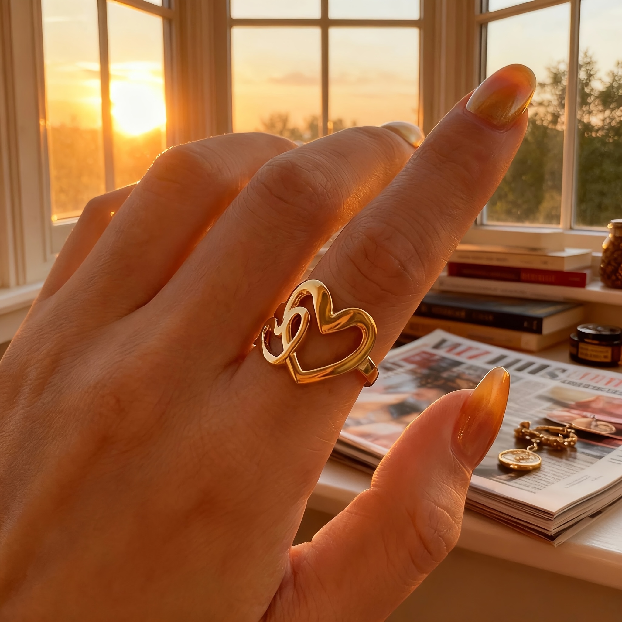 E-shop -to-Heart Edelstahlring, Doppel-Liebesring, Schlicht und Elegant, Stilvoller Ring, Damenring, Damen Schmuck, Damen Geschenk, 304 Edelstahlring,