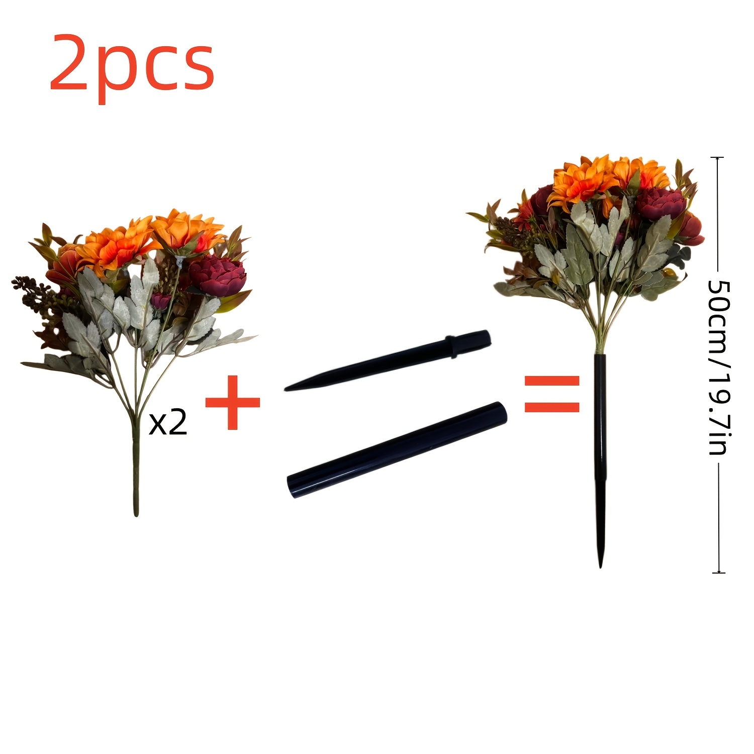 TEMU 2pcs Large Outdoor Autumn Peony And Sunflower Artificial Flowers, Includes Ground Stakes. Suitable For Indoor/outdoor Home Decor, Wedding