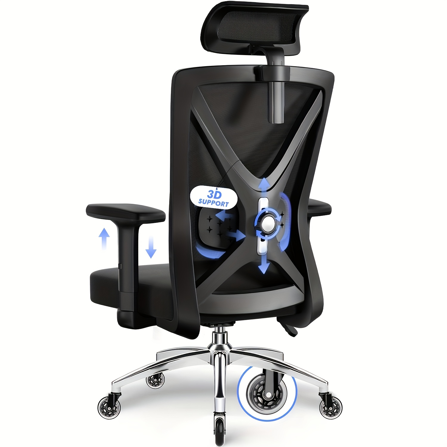TEMU Chaise de bureau Carroltt, chaise de bureau ergonomique avec appui-tête, accoudoirs et support lombaire réglables, chaise de bureau pivotante,