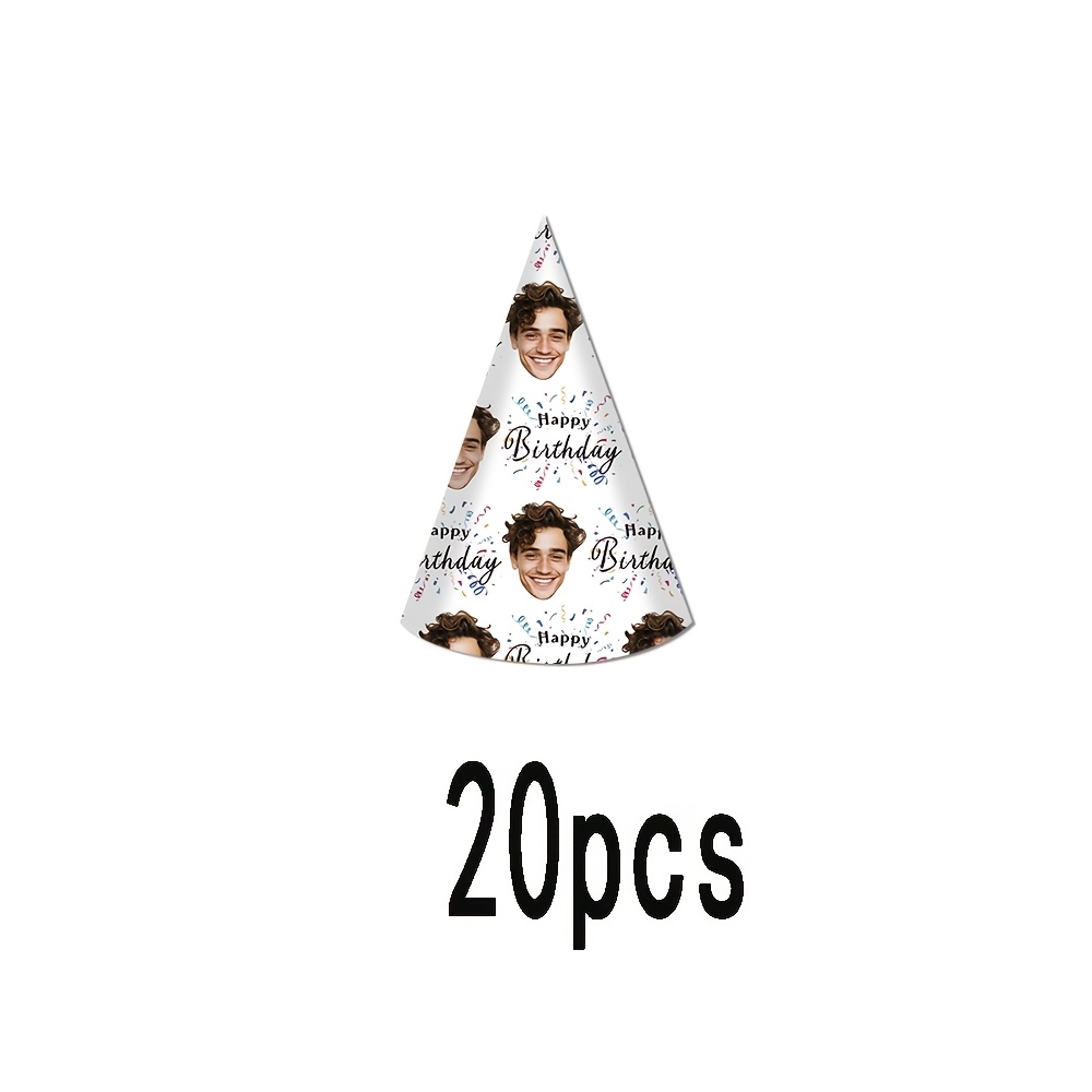 TEMU 6/10/20pcs Custom Face Birthday Hats, Personalized Photo Party Hats, "happy Birthday "text Decor, Multycolor Suitable For 16, 21, 33, 60th 70th