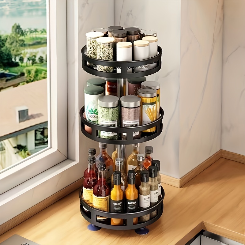TEMU 3-layer Rotatable Kitchen Seasoning Rack, Metal Turntable, Rotatable Spice And Seasoning Storage Rack, Spice Jar Organizer For Kitchen
