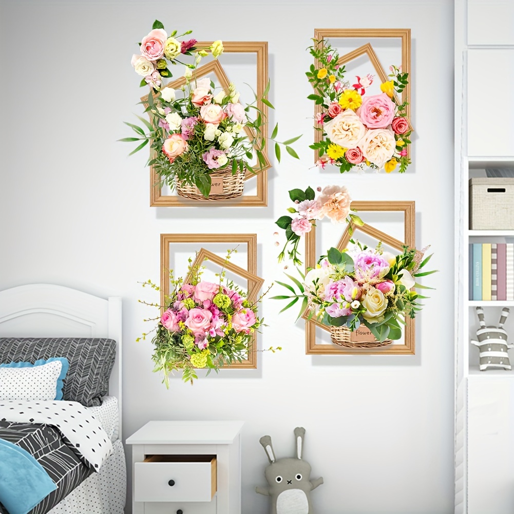 1 Set/2pcs of Three-Dimensional Effect Simulation Photo Frame with Flowers And Green Leaves, Decorative Wall Stickers for Living Room, Foyer, Corridor, Entrance Background, Wall Stickers for Removable Wallpaper, Self-Adhesive