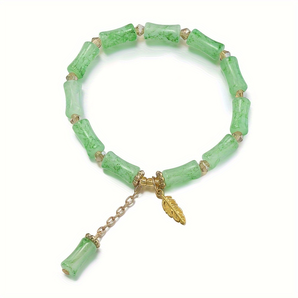 Glass Bamboo Bead Bracelet with Charm Pendant - No Plating