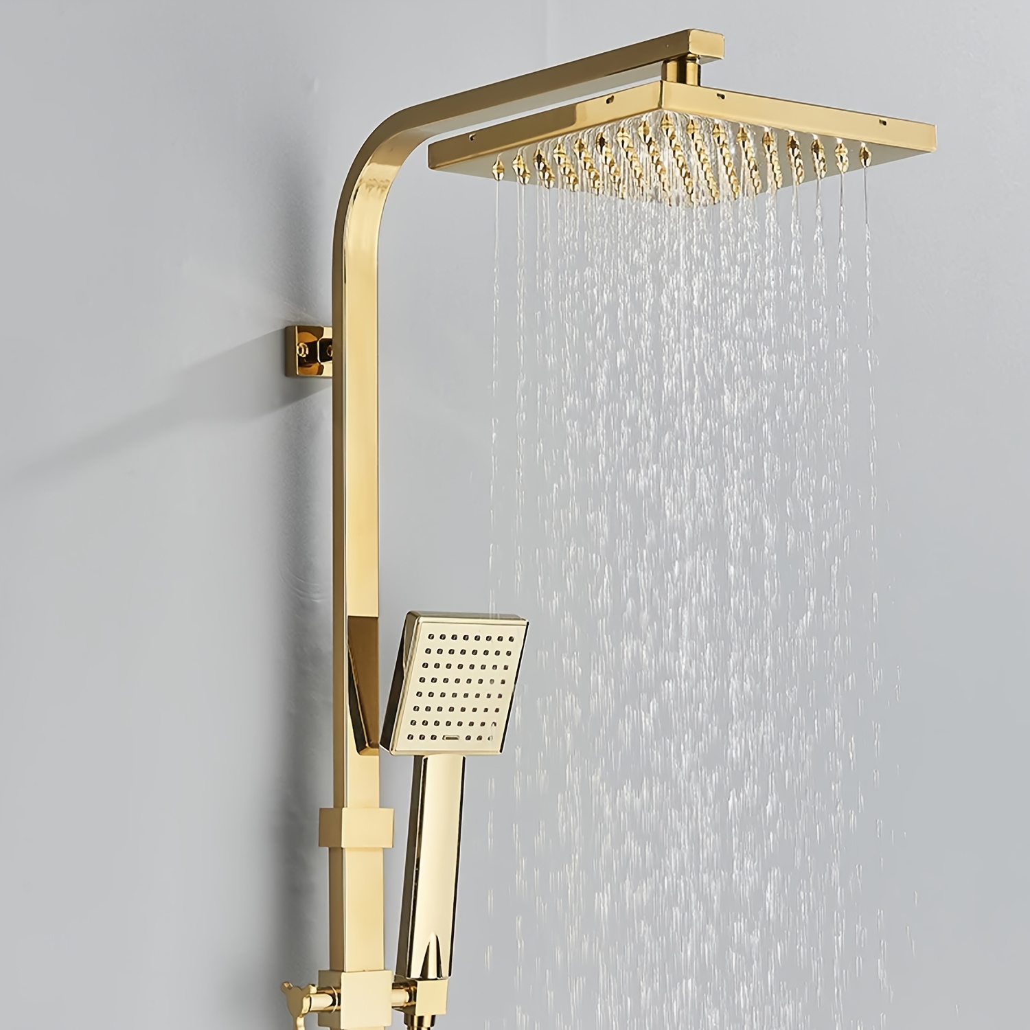 Modern Square Golden Shower Faucet System with Rainfall Shower Head