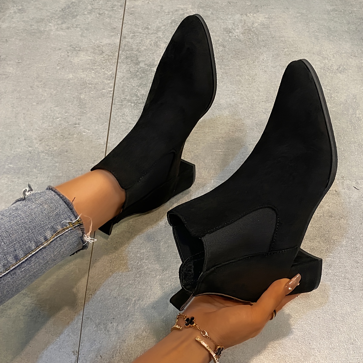 TEMU Chelsea Short Boots, Women's Boots, Pointed Rubber Sole Material Mid-heel , Fashionable Casual, Suitable For Occasions, Women Shoes