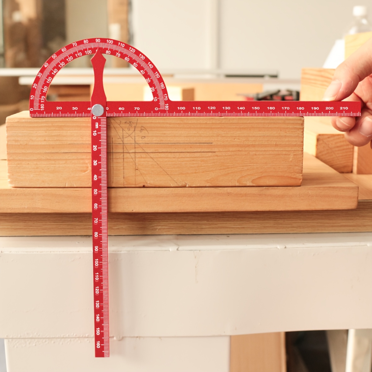 TEMU Newly Upgraded Aluminum Alloy Protractor, Extended Woodworking Angle Ruler, Multifunctional Scribing Semi-circle 0-180 Degree Locator, Used For