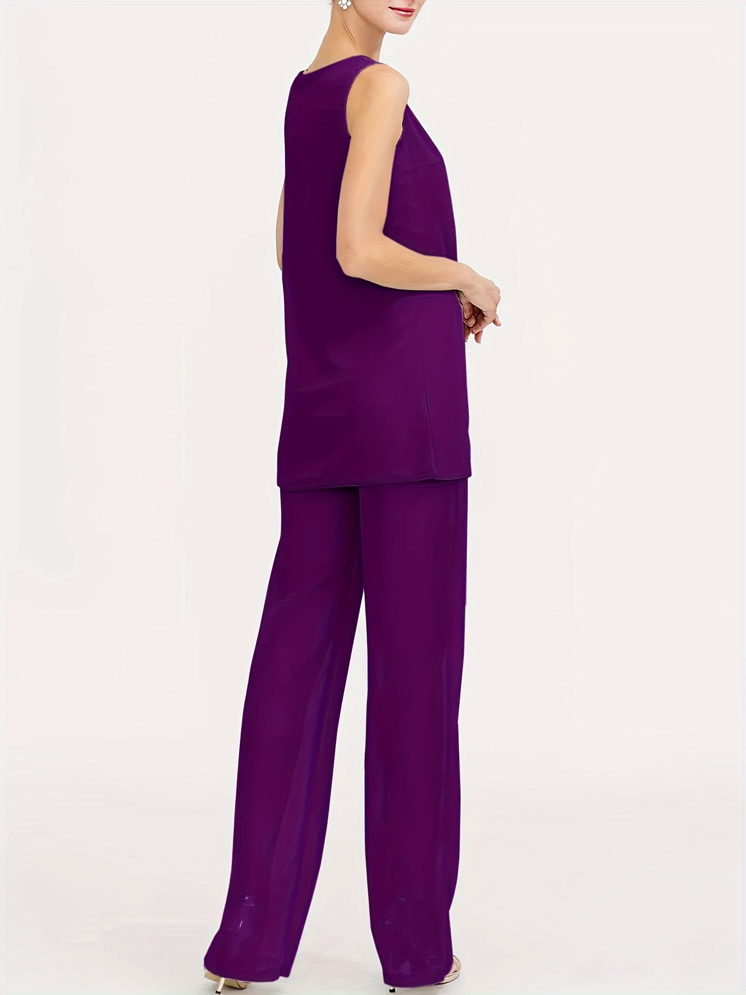 Real Sample New Fashion 2022 Mothers Pants Suit Three Pieces Lace Chiffon Purple Long Mother Of The Bride Dress Wedding Party Gown From Veralove999, $91.14
