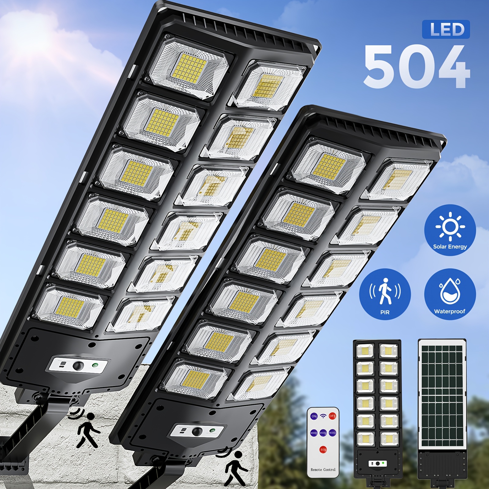 Solar Street Lights Outdoor Waterproof, Ip44 Solar Street Lights, 504leds Solar Parking Lights Solar Street Lights Dusk to Dawn, Solar Floodlights for Yards, Decks, Gardens