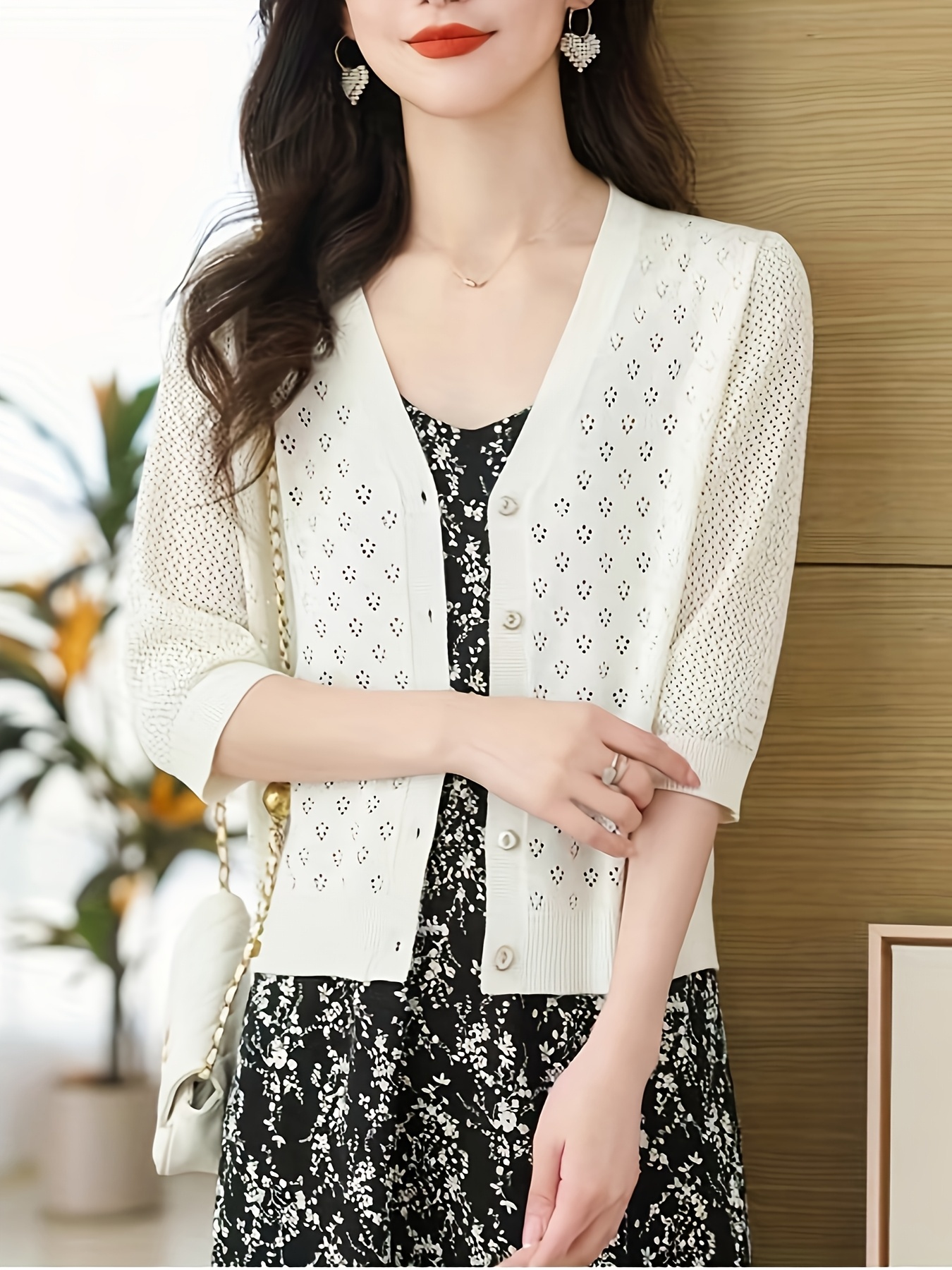 chic pink strick cardigan herz muster damen kurzärmelig v Temu