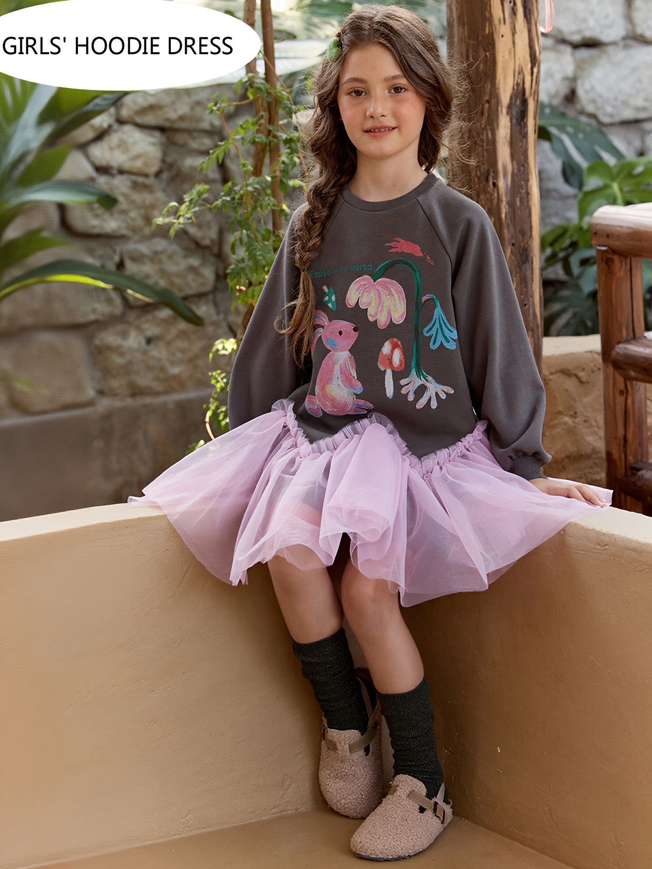 Girls' Dress, Autumn/Winter 2026 New Style, Stylish Children's Fall Outfit,  Mesh * Sweatshirt Dress, Spring/* Dress for Girls, Baby Girl's Sweatshirt  Gown, Long Dress