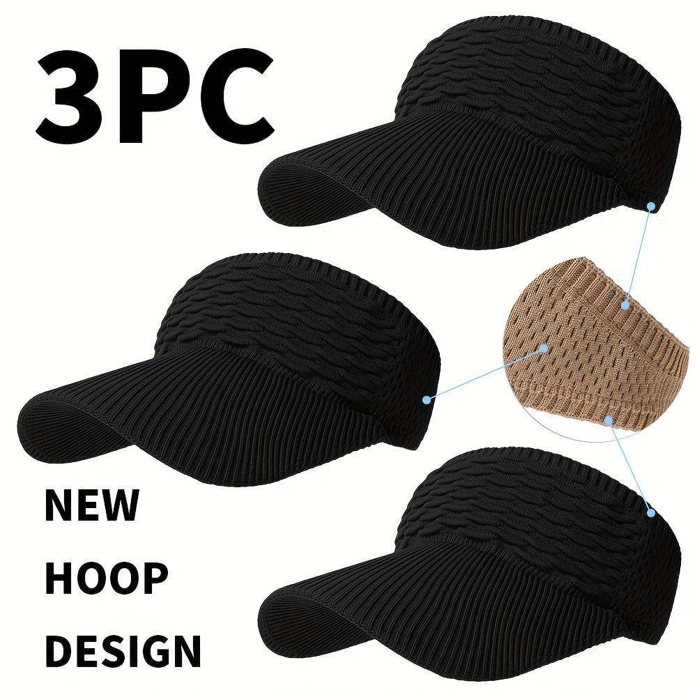 TEMU 3 Gorros Transpirables con Diseño de Ondas y Parte Superior Hueca - Ajuste Elástico para Deportes al y Uso Casual, Color Sólido Unisex