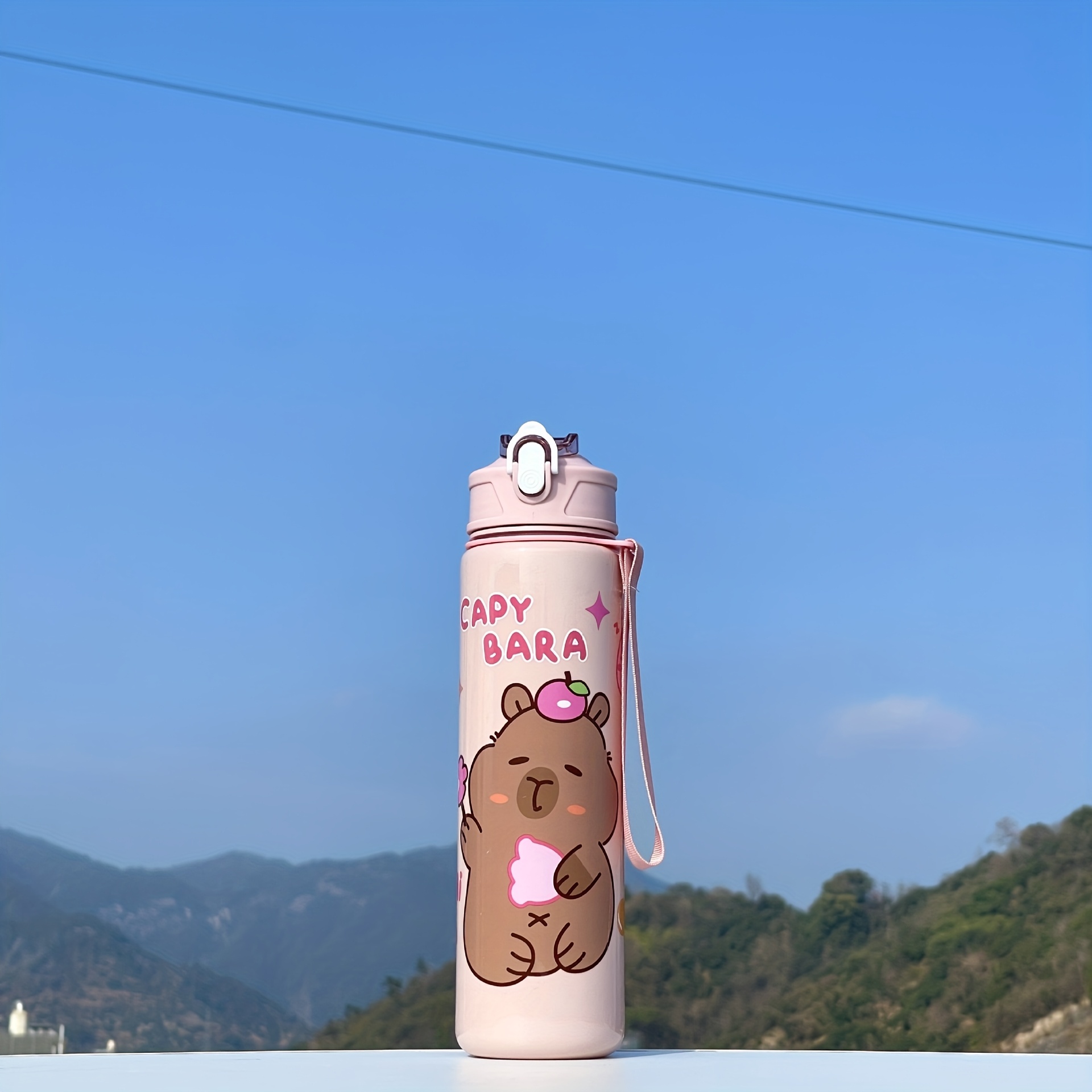 750ml Cute Water Cup With Adorable Cartoon Designs, A Stylish Plastic Cup Featuring A Straw, Cup With A Strap