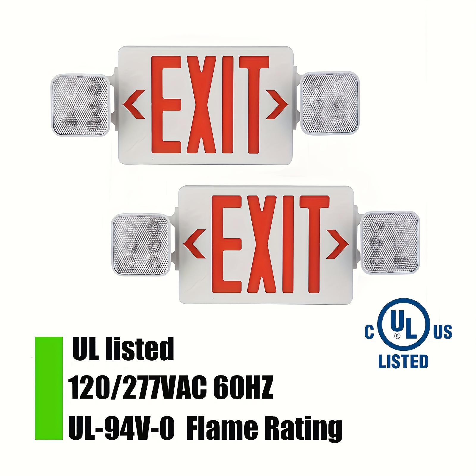 

2pcs Red Emergency Led Sign, Emergency Lights With 90-minute Battery Backup, Ul-94v-0 Fire Resistance, 2 Rotatable Led Lamps, Ceiling Or Wall Mount, , For Apartments, , Shopping Malls, Schools, Use