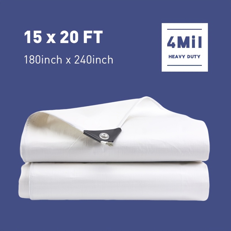 TEMU Bâche blanche 15x20ft 20x30ft 4mil, toile épaissie pour camping, chantiers, camping-cars, -, imperméable, des pluies, isolation thermique