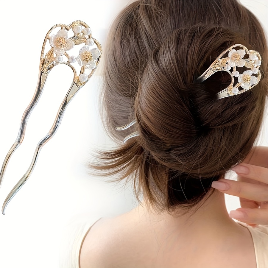 Pino de Cabelo de Liga de * Estilo Vintage com Desenho de Flor de * Falsa  Elegante, Pino de Cabelo * de U * para Mulheres - *, image size:900x900