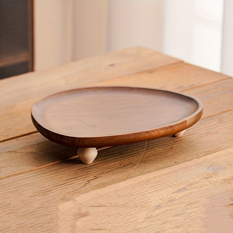 TEMU 1pc Palettes en bois d'acacia, palettes multifonctionnelles, palettes en bois avec pieds, palettes irrégulières pour bijoux, palettes de