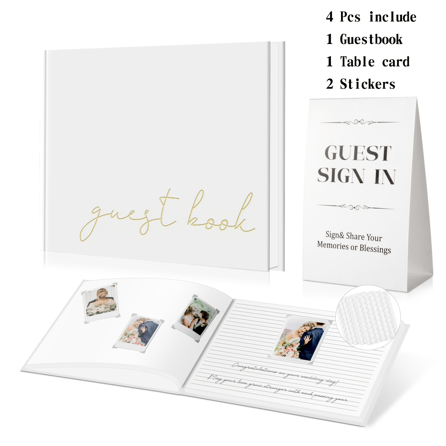TEMU 4pcs Wedding Guest Book â Perfect For Receptions, Showers, Birthday Parties & â Polaroid Photo Guest Book With 1 , 200 Photo Corners, 50 Line