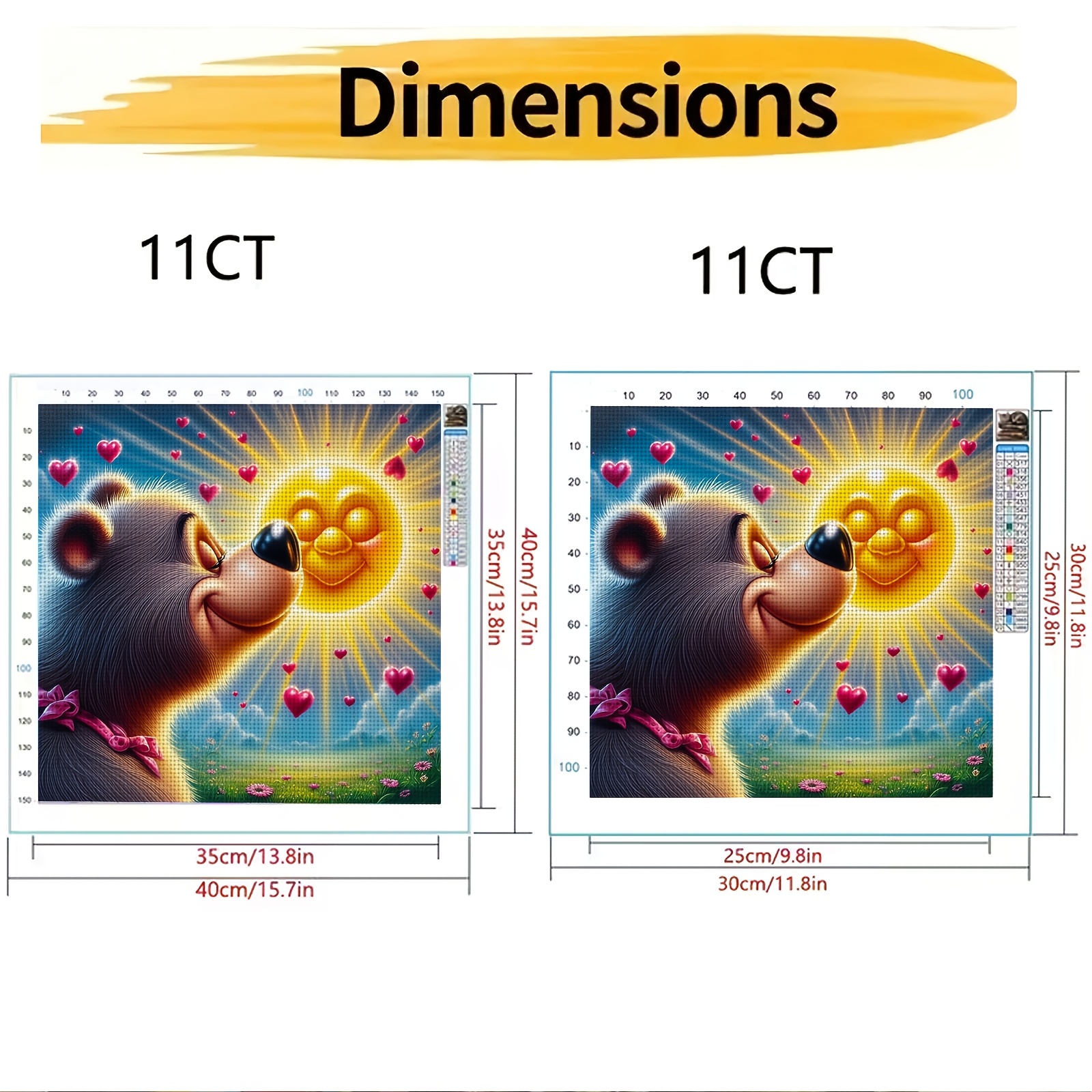 Frameless 11CT Printed Fabric Cross-Stitch Kit Featuring Bear Kissing Smiling Sun