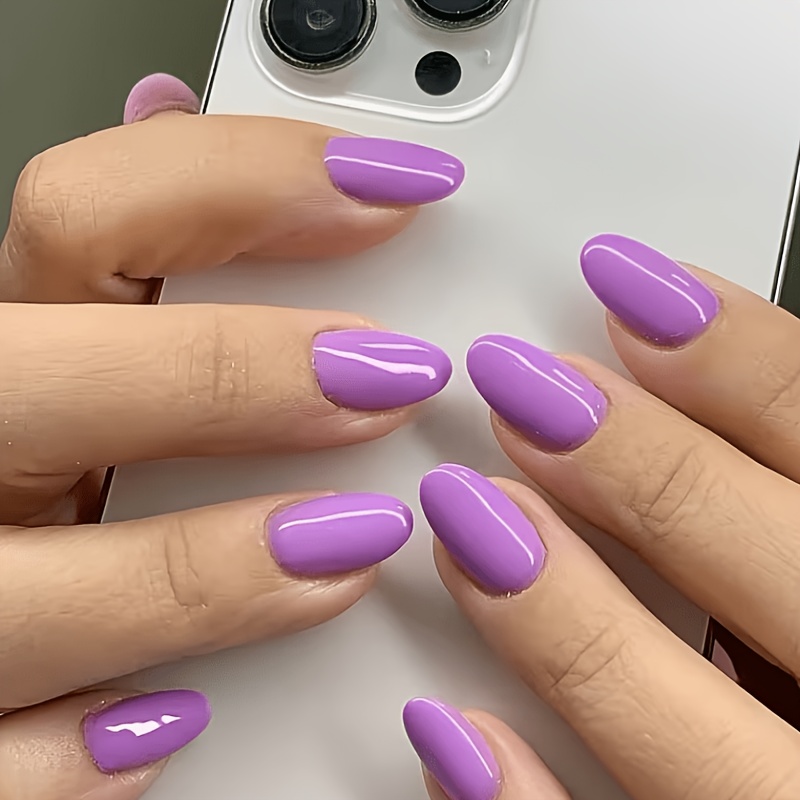 TEMU 48pcs Almond-shaped Romantic Lavender Purple Glossy Press-on Nails, Includes 12 Sizes For , Full Coverage Reusable Glossy, Suitable For
