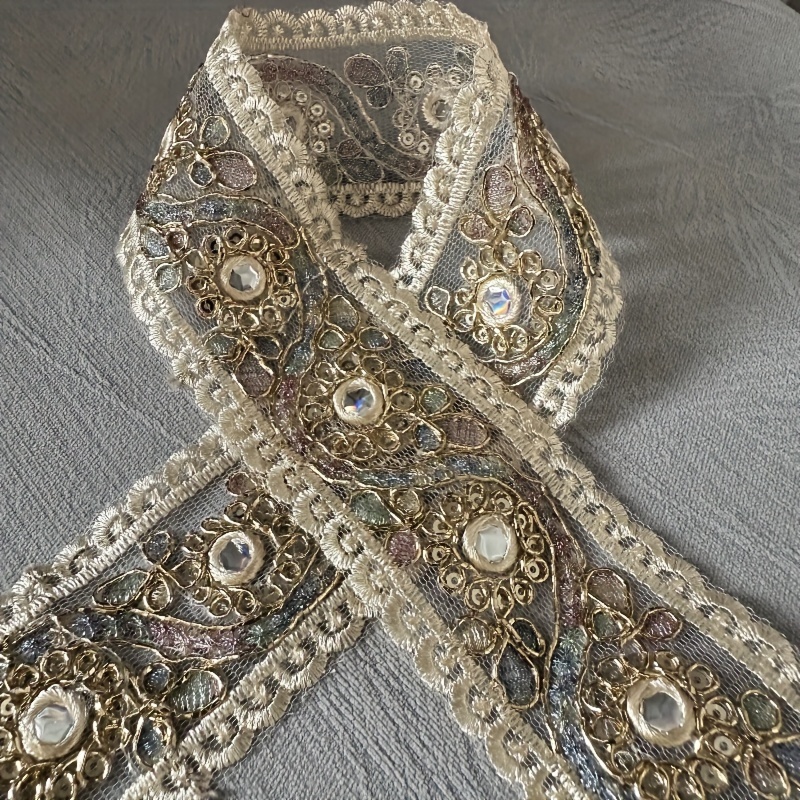 126cm/1.26m Lace Ethnic Style Embroidered Clothing Trim Sequin Embroidery Barcode Accessory Ribbon