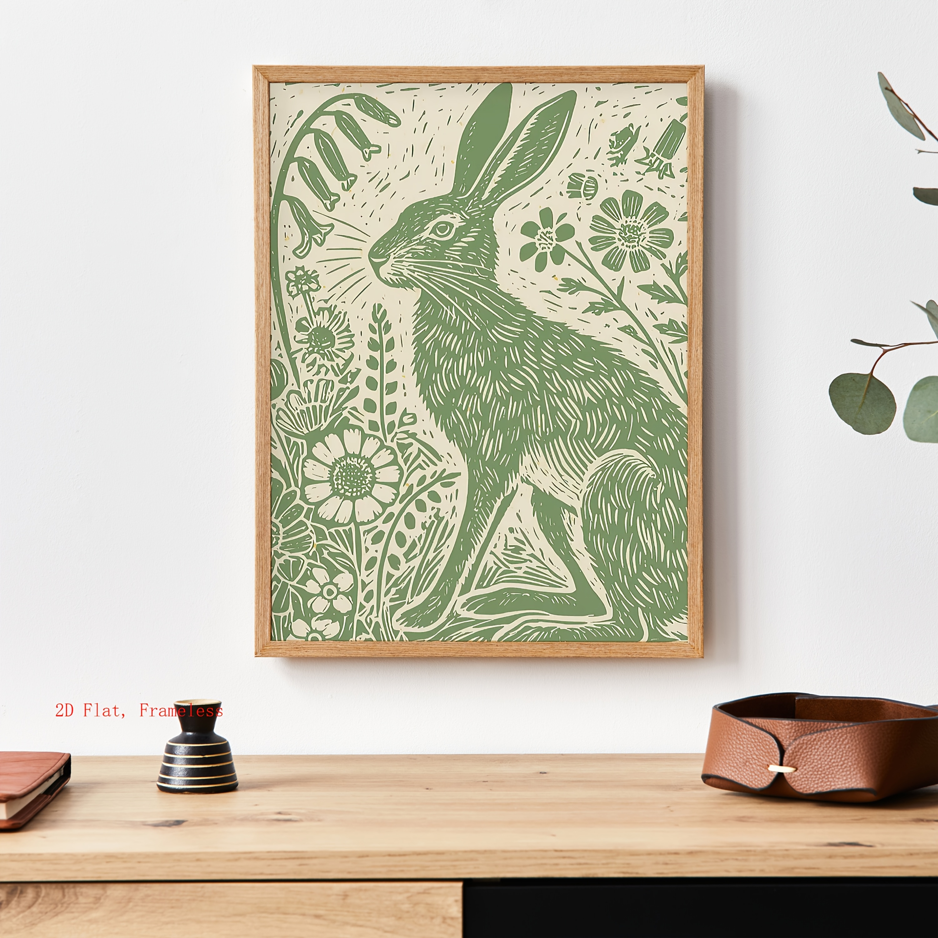 TEMU 2d Flat, 1pc Green And Flower Art Printed Canvas Poster, Frameless Premium Printing, Suitable For Room Decoration, Living Room Pendant, Easter
