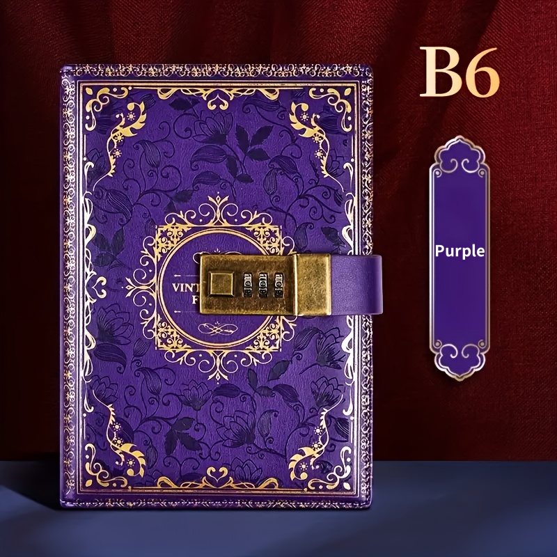 Vintage B6 Password Book with Lock, Creative Hand Ledger Student Notebook Diary, Stationery Notebook, PU Leather 224 Page Notebook, Creative Ledger, Business Office Stationery, Ledger Password Book, Student Notebook, Christmas Gifts