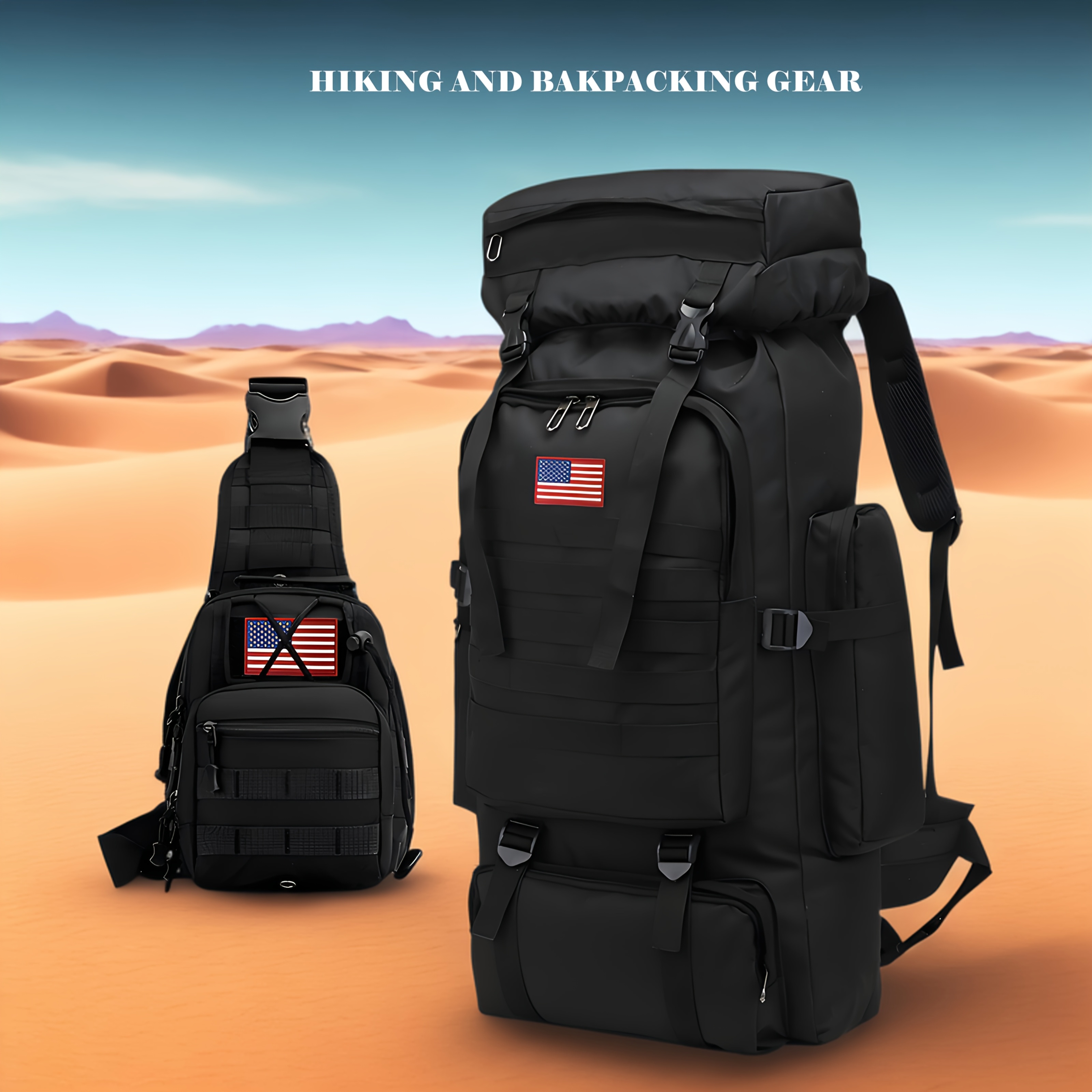 2pcs Set 21.13gal Hiking Backpack Tactical Backpack Camping Mountaineering Bag Tactical Backpack 3 Day Assault Pack Chest Pack Large Camping Unisex Camouflage Outdoor with DIY System, Camping, Hunting, Hiking, Sports, Men's Traveling Camping Hunting, JUMAHE