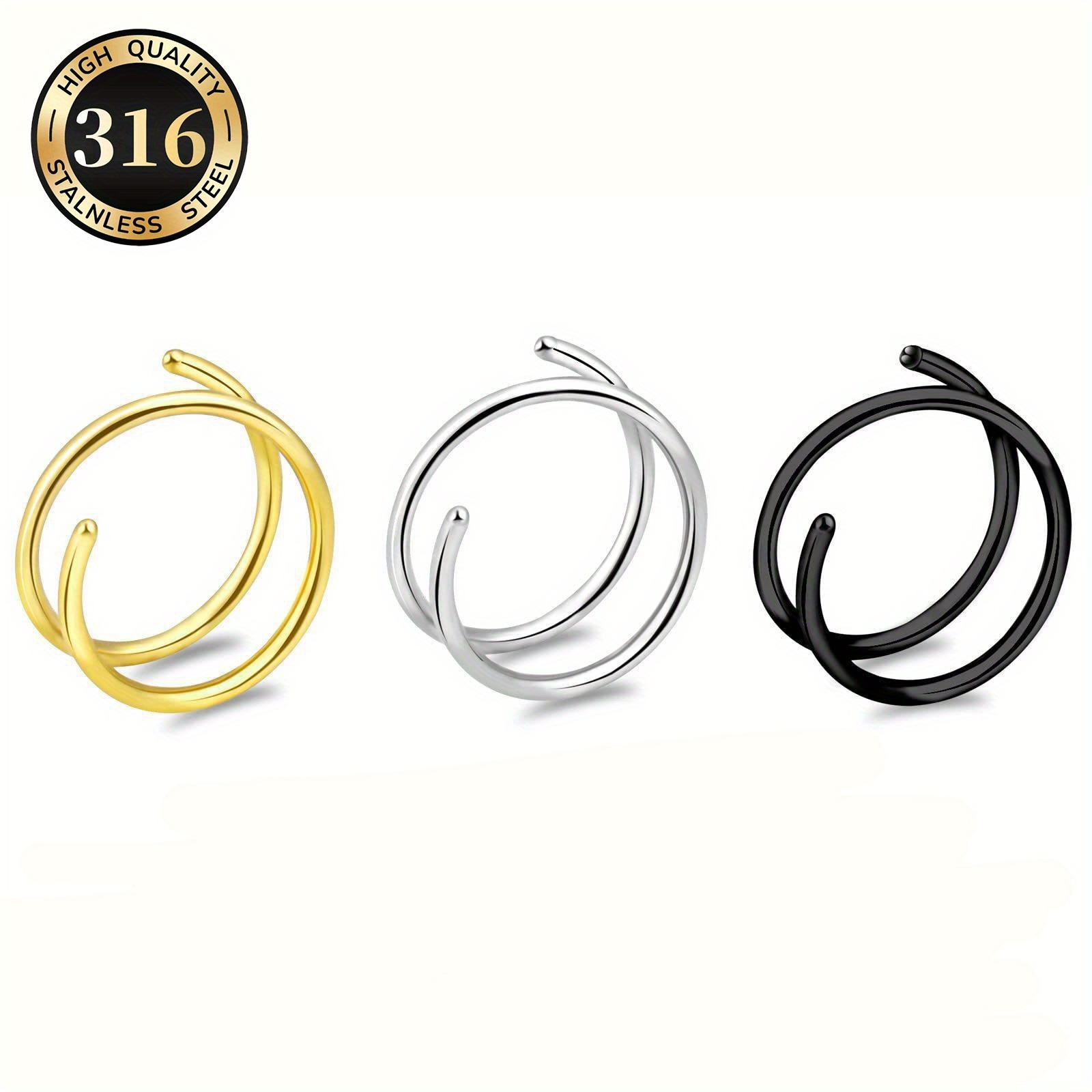 Image of 3pcs Steel Women's Fashion Nose Jewelry, Spiral Nose Ring, High-end, Sweet, Suitable For Club And Party Occasions, Suitable For All Women, Hypoallergenic