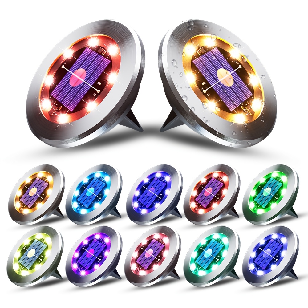 TEMU 12pcs Solar Lights Outdoor Lights, 8 Led Color Changing Solar Ground Lights, Multi Colour Disc Lights Lawn Lights, Disc Lights Outdoor Garden