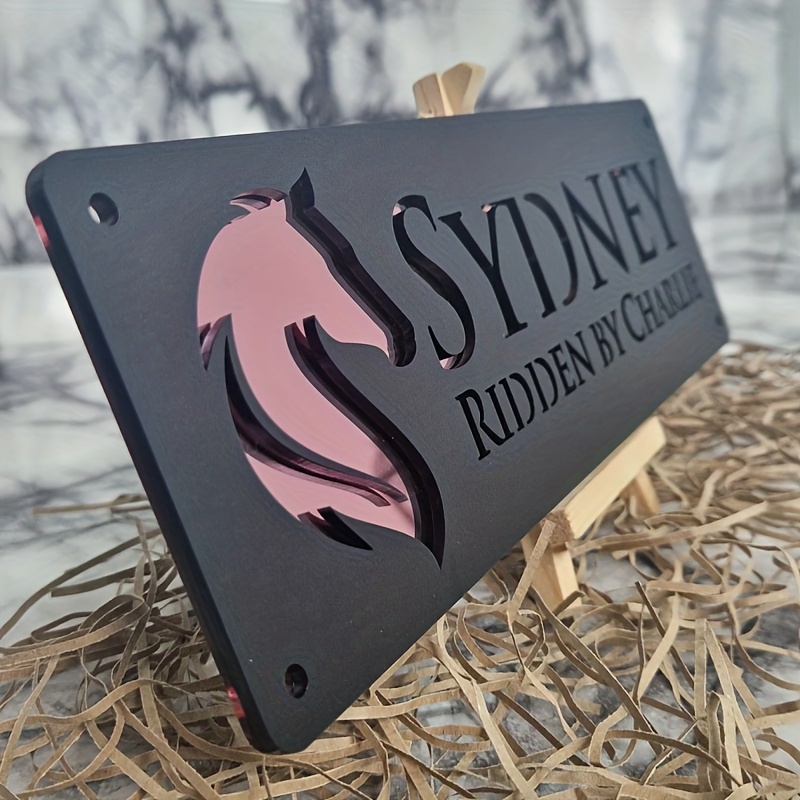 Custom Laser-Cut Acrylic Tack Room Sign with Golden Horse Head Emblem - Personalized Equestrian Door Plaque for Stables and Barns - Durable, Easy to Install, Elegant Design, Personalized Gift | Golden Horse Emblem | Acrylic Door Plaque, Horse Lover Gifts