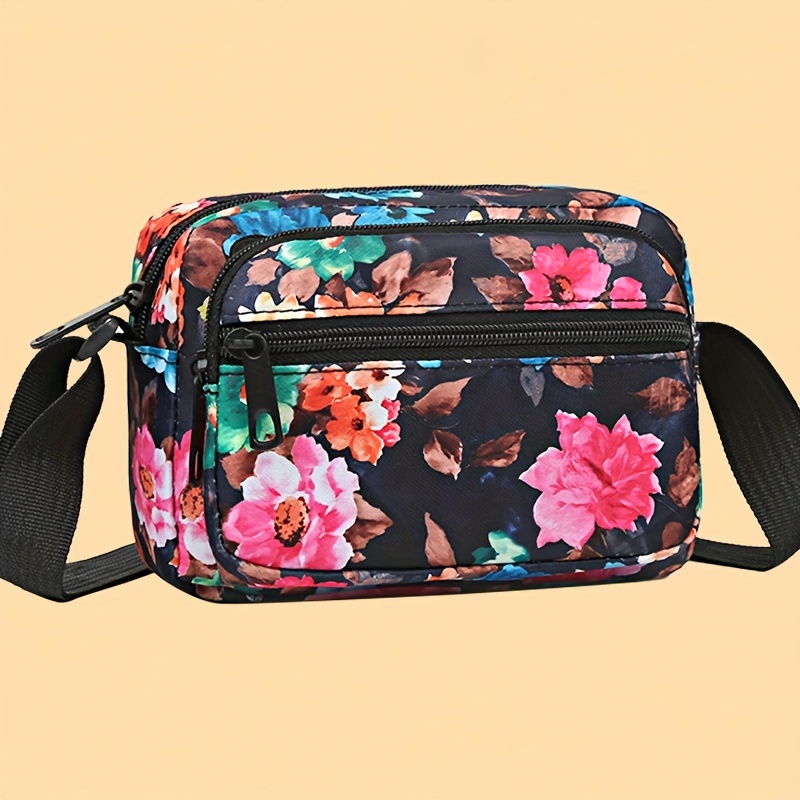 

Floral Nylon Crossbody Bag For Women, Multi-purpose Shoulder Phone Pouch With Adjustable Strap, Outdoor Business Cash Carry, Mom Bag, Random Zipper