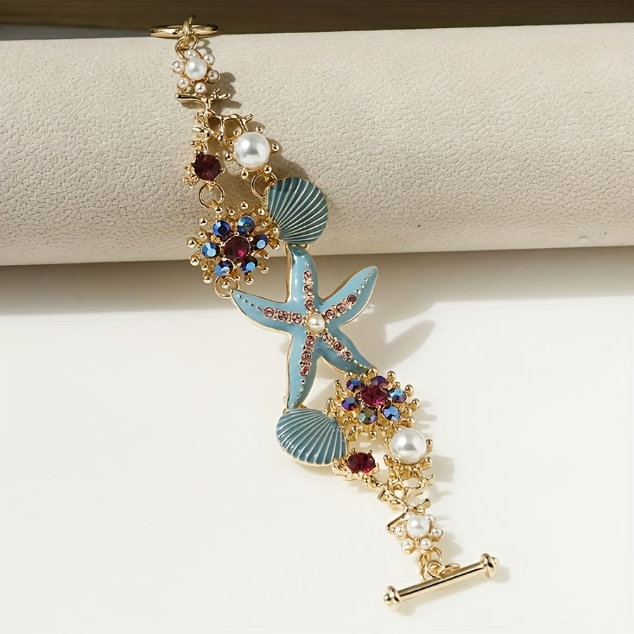 TEMU 1 Gorgeous Starfish Pendant Bracelet With Shell And Beads Suitable For Beach And Ocean