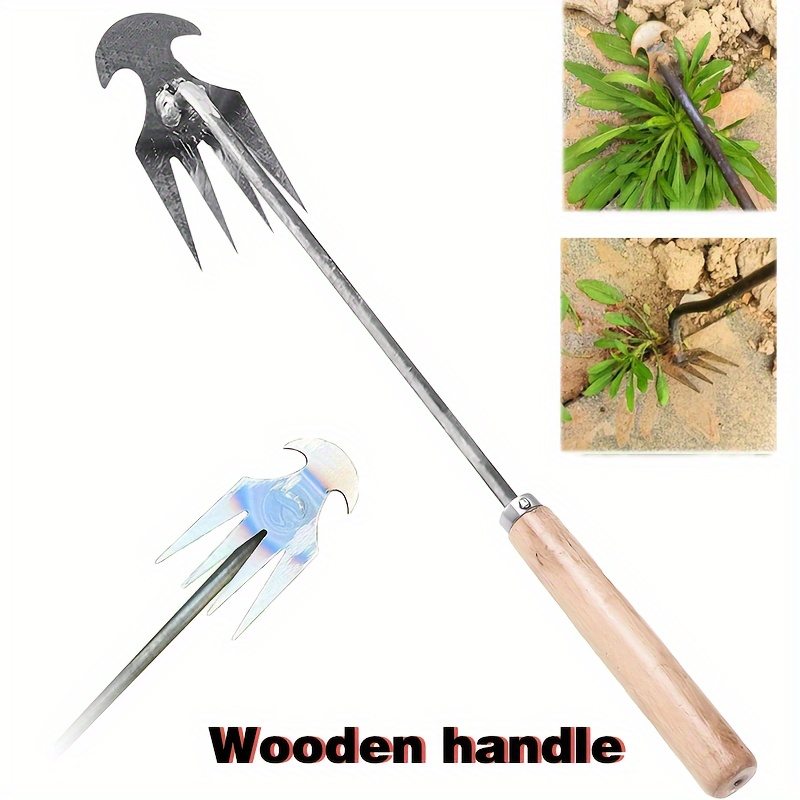 Rastrillo de jardín, herramientas de jardinería rastrillo resistente con 5  púas de metal, herramientas afiladas y duraderas para deshierbar de jardín
