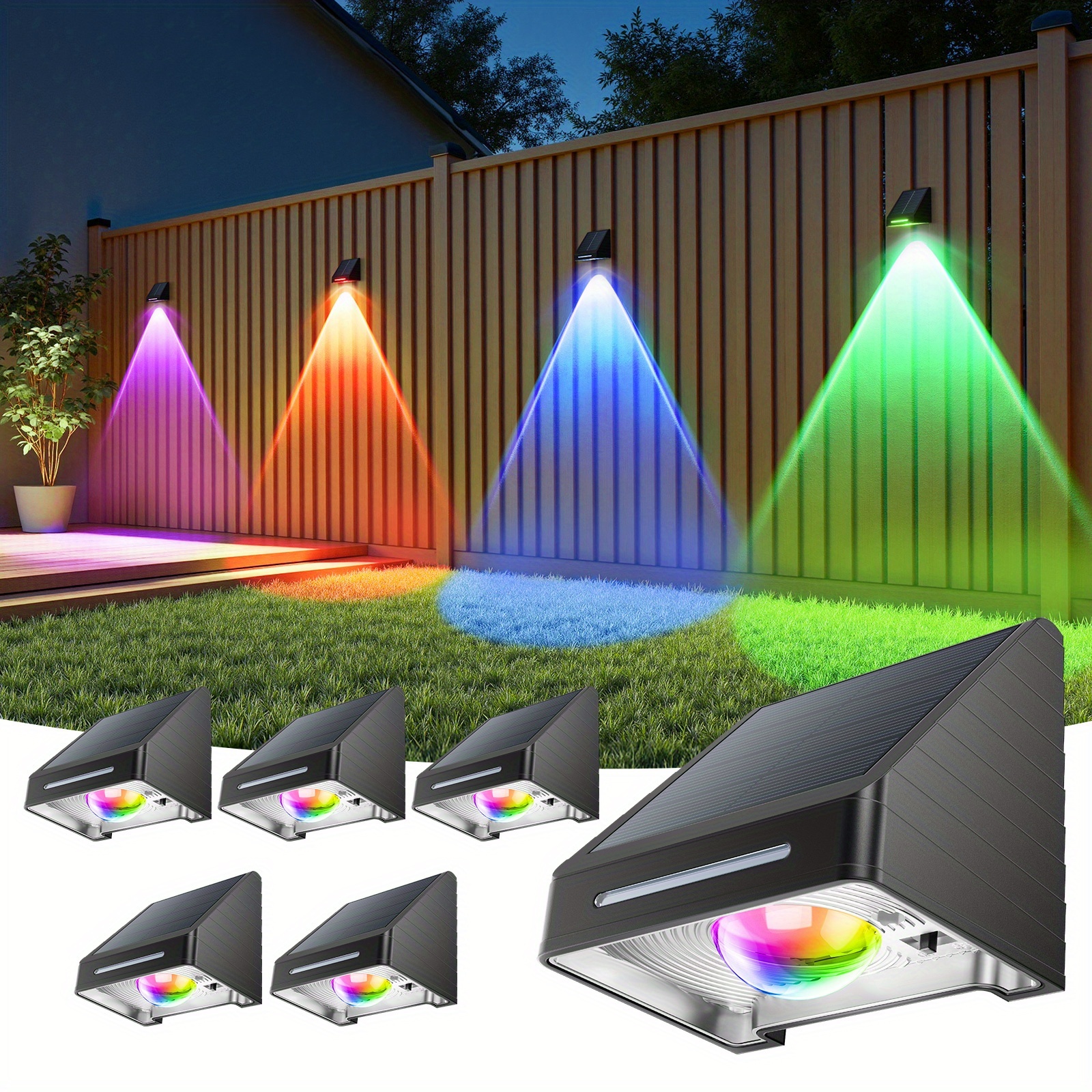 6/4 Pack Solar Fence Outdoor Lights, Lens, Cold White & Warm Light Fence Garden Solar Lights Outdoor Ipx5, Auto Deck Lighting For Wall, Patio, Backyard, Step, Railing