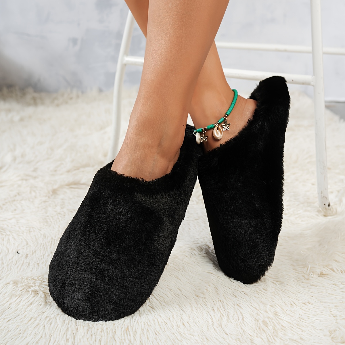 Fuzzy Slippers Womens Black House Shoes BCTEX COLL Women's
